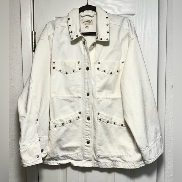 White Studded Jean Jacket with Star Embellishment - Picture 7 of 8